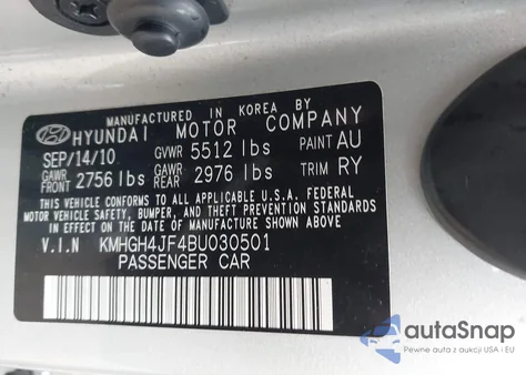 2011 Hyundai Equus Signature from USA, damaged, VIN KMHGH4JF4BU030501